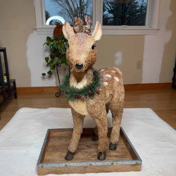Pier 1 Imports Tall Bristle Straw Standing Deer Figurine Christmas Decoration - Picture 4 of 16